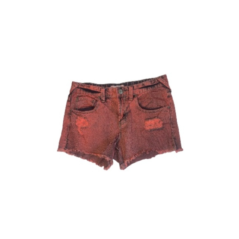 Free People Red and Black Distressed Denim Shorts - Women’s Size 27